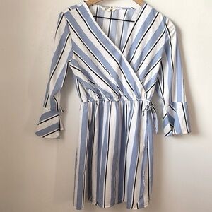 hint of blush blue & white striped long sleeve dress